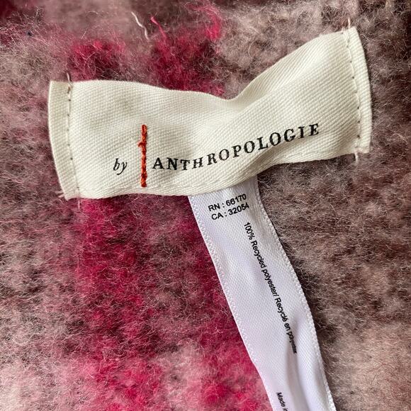 Anthropology Fringe Trim Blanket Scarf Brown Pink Plaid 100% Recycled Polyester - Picture 8 of 9